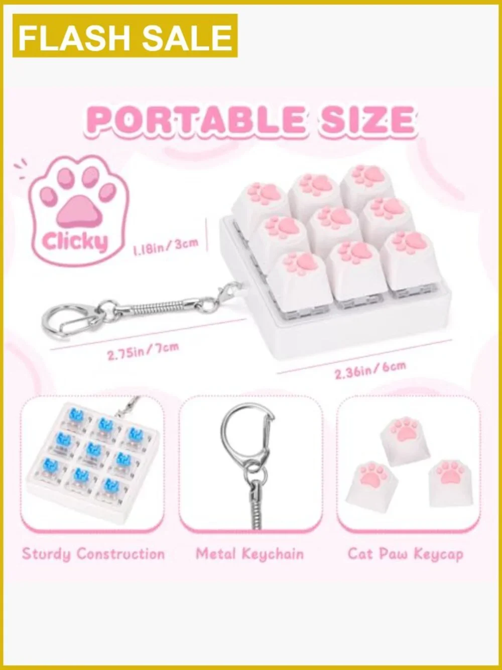 Cat Paw Keyboard Fidget Toy Stress Relief Keychain
